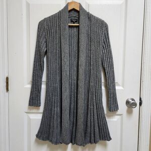 Stambecco Cardigan Sweater Womens S Gray Wool Blend Ribbed Knit Shawl Grandma